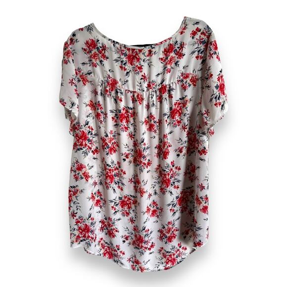 Torrid Womens Blouse Sz‎ 2 2X 18 20 White Floral Georgette Keyhole Chiffon Roses - Picture 5 of 7